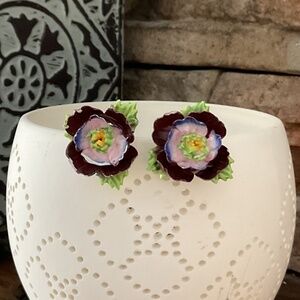 Vintage Dresden Florat Floral porcelain earrings - screw back